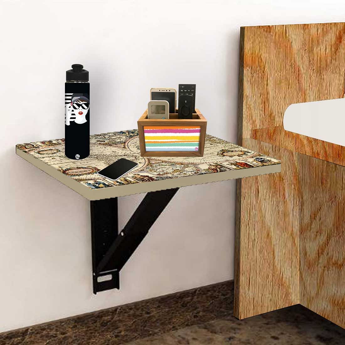 Wall Mounted Folding Bedside Table - World Map Design - Image 5