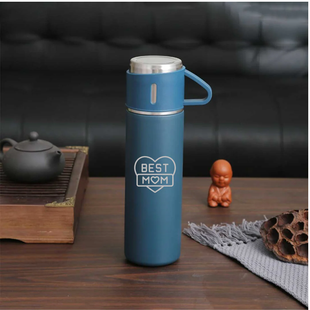 Tea Coffee Flask With 2 Cups for Mom - Stainless Steel Vacuum Thermos 500ml - Best Mom - Image 2