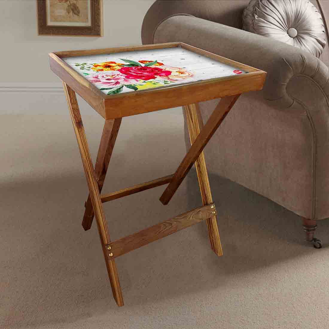 Foldable Living Room Table Bar Snacks Serving Tables - Red Rose