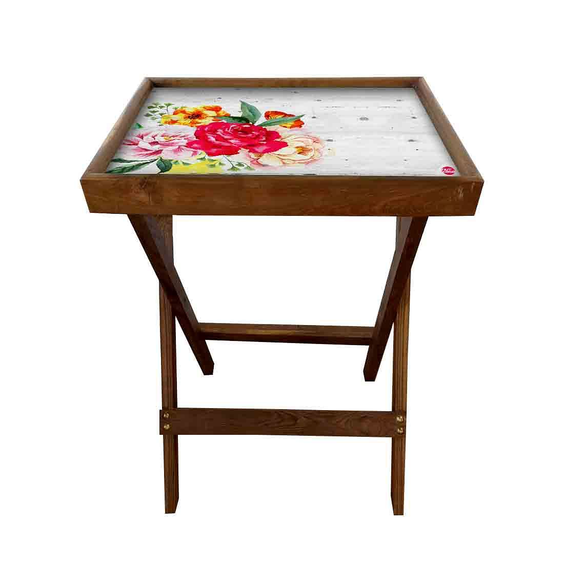Foldable Living Room Table Bar Snacks Serving Tables - Red Rose - Image 3