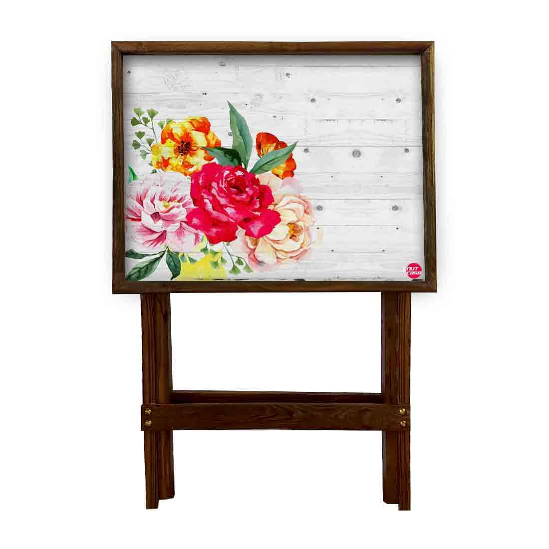Foldable Living Room Table Bar Snacks Serving Tables - Red Rose - Image 4