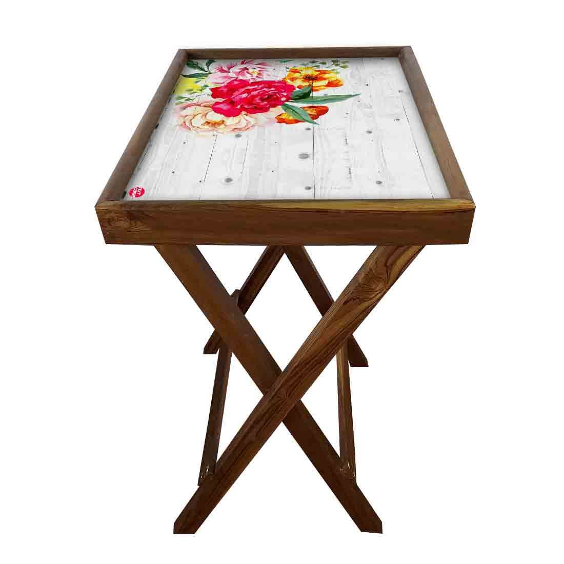 Foldable Living Room Table Bar Snacks Serving Tables - Red Rose - Image 5