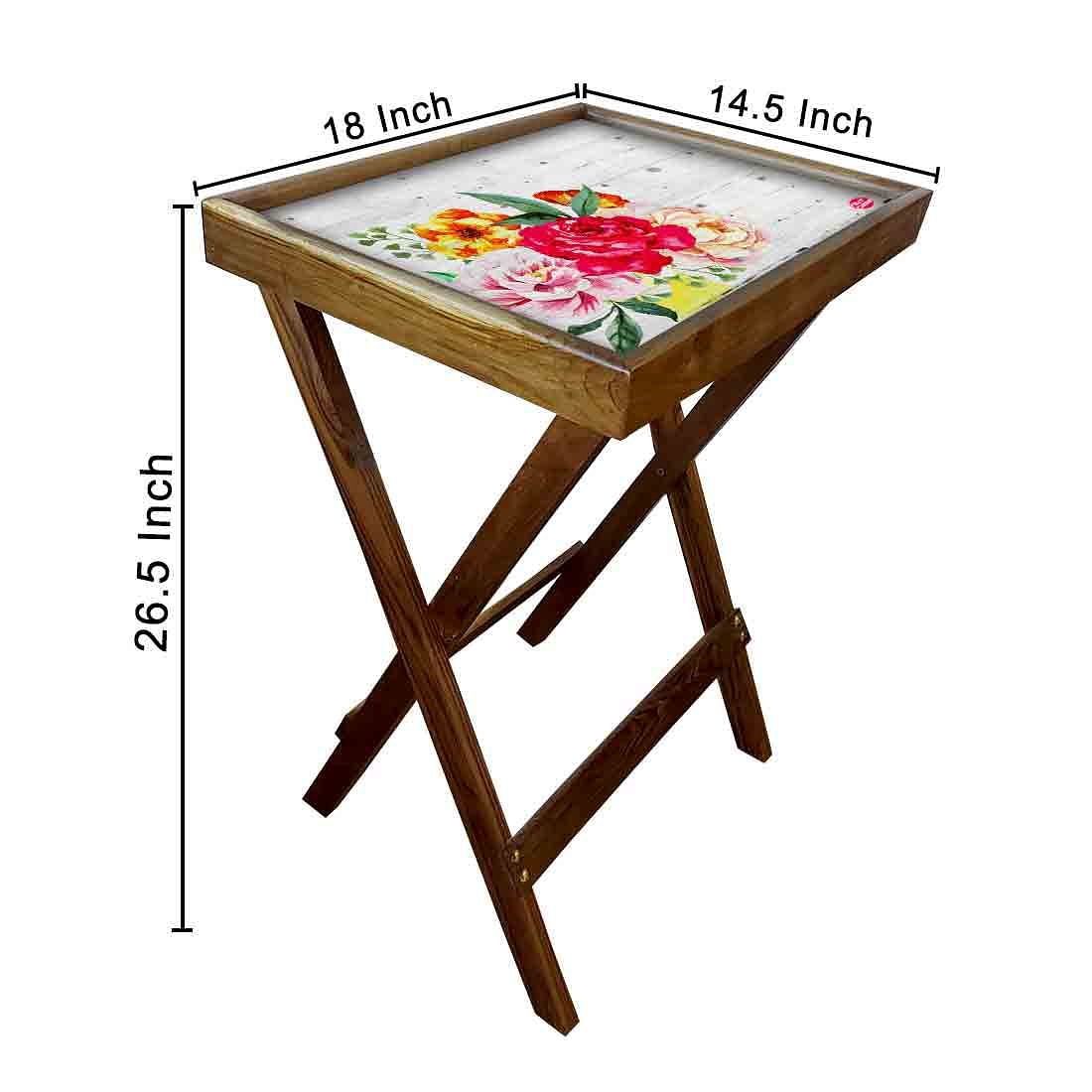 Foldable Living Room Table Bar Snacks Serving Tables - Red Rose - Image 6