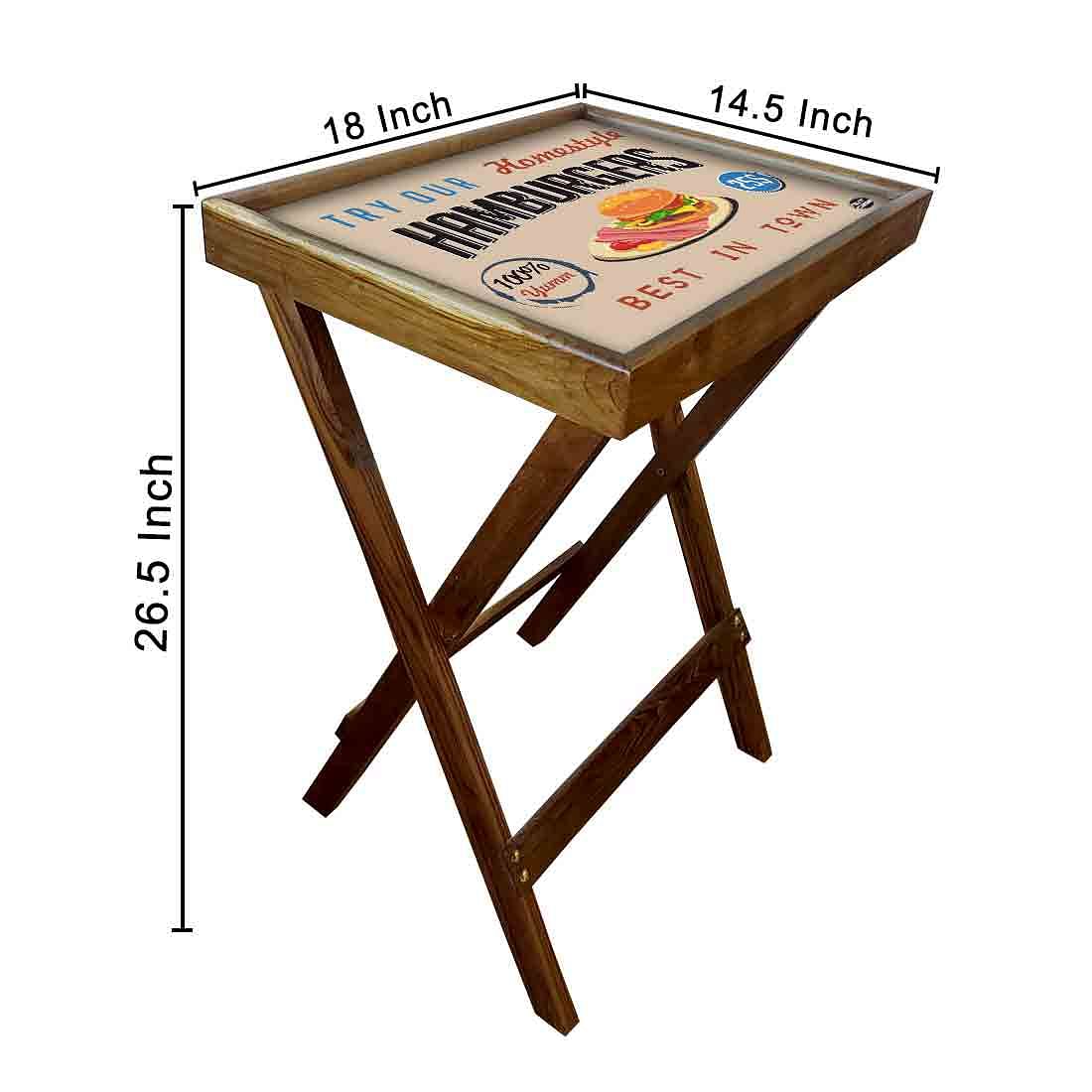 Wooden Folding TV Trays Table Bar Snacks Serving Tables - Hamburgers - Image 6