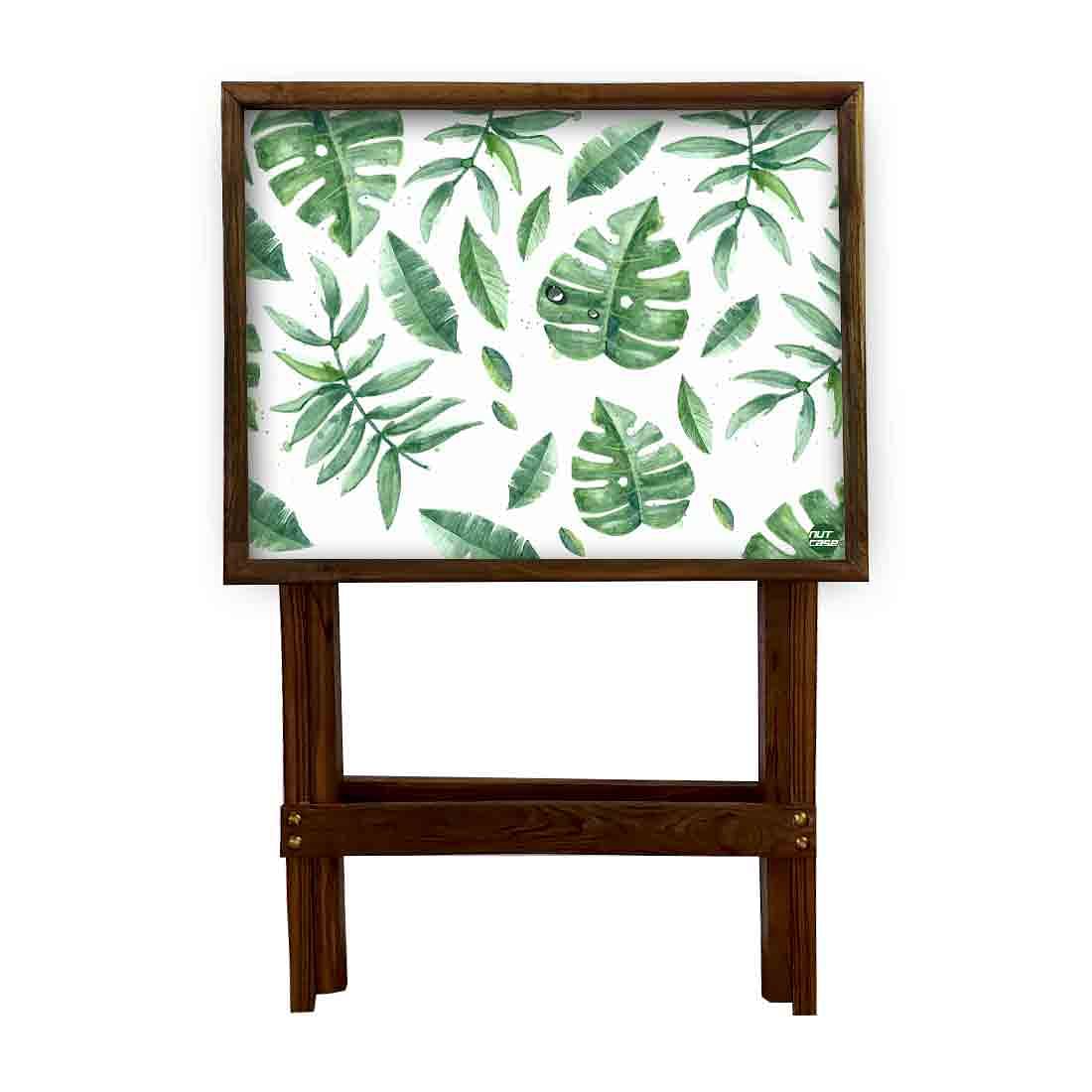 Foldable TV Trays Table Bar Snacks Serving Tables - Green Leaves - Image 4