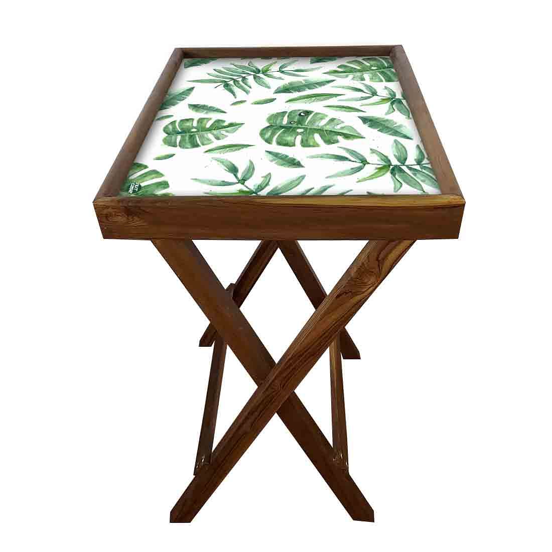 Foldable TV Trays Table Bar Snacks Serving Tables - Green Leaves - Image 5