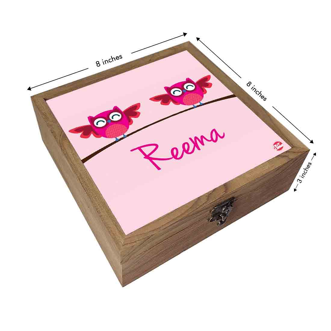 Custom Jewellery Wooden Storage Box - Pink Owl - Image 3