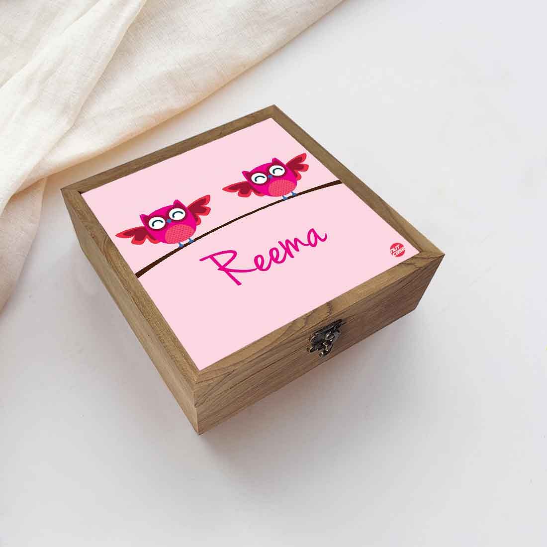 Custom Jewellery Wooden Storage Box - Pink Owl - Image 5