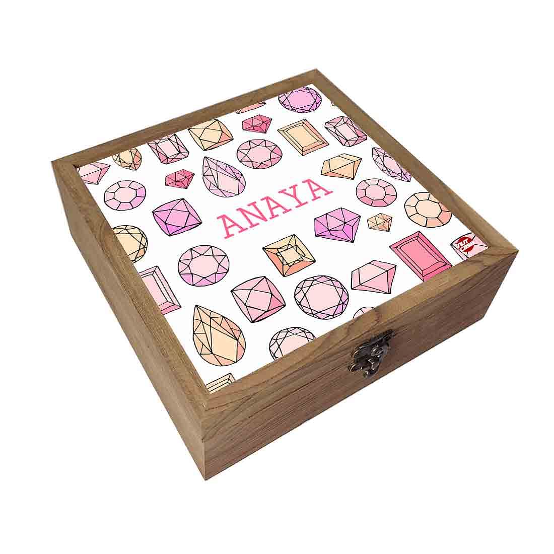 Personalized Wooden Jewellery Box for Women - Colorful Diamond - Image 2