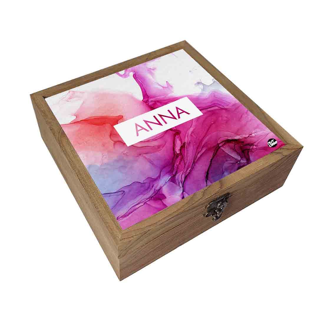 Personalized Jewellery Box in Wood for Women - Pink Watercolor - Image 2