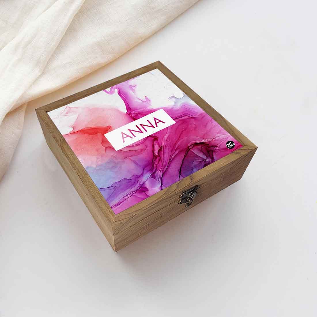 Personalized Jewellery Box in Wood for Women - Pink Watercolor - Image 5
