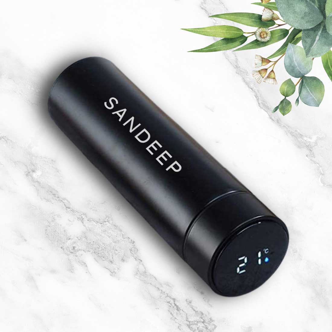 Black Personalised Thermos Chai Flask With Temperature Display - Add Text - Image 2