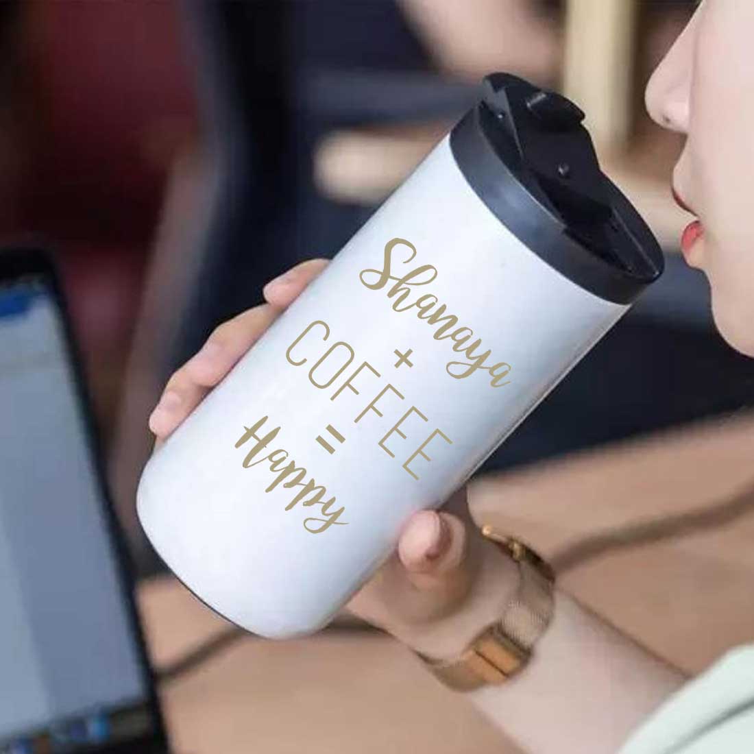 Customized Insulated Thermos Cup for Tea with Name Engraved Design (400 ML) - Happy - Image 10
