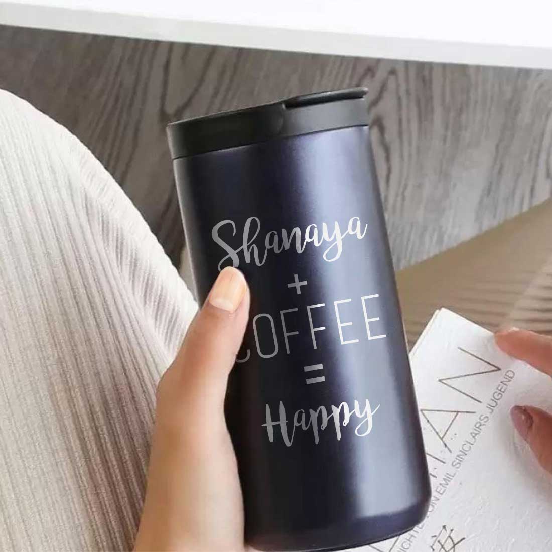 Customized Insulated Thermos Cup for Tea with Name Engraved Design (400 ML) - Happy - Image 4
