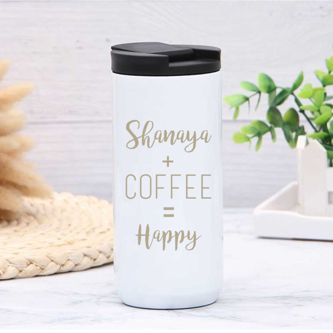Customized Insulated Thermos Cup for Tea with Name Engraved Design (400 ML) - Happy - Image 9
