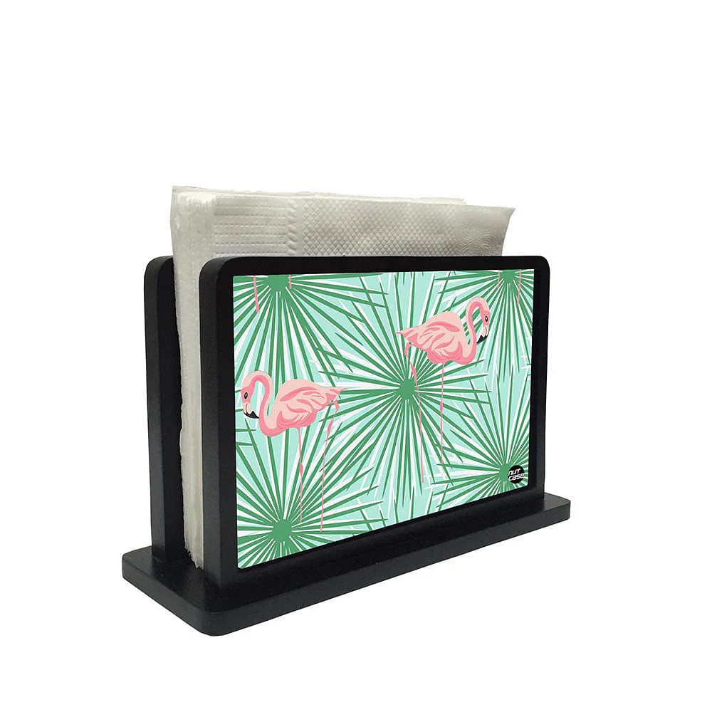 Tissue Holder Paper Napkin Stand - Flamingo With Green Leaves