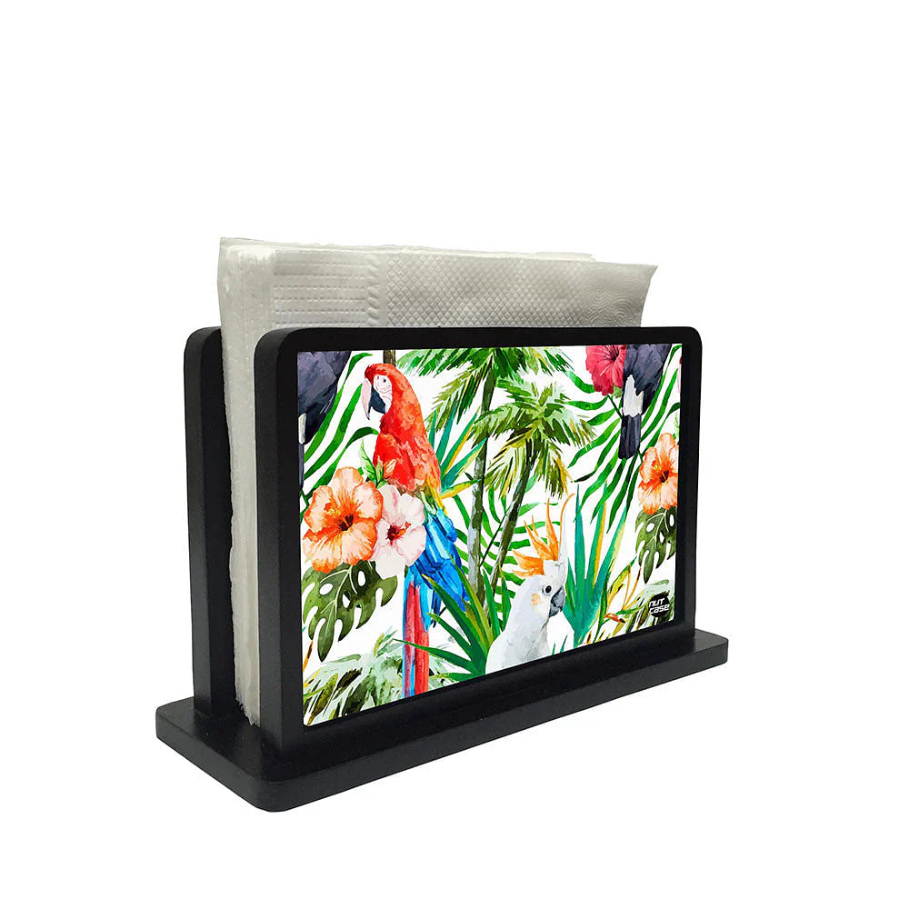 Tissue Holder Paper Napkin Stand - Parrots In Leaves