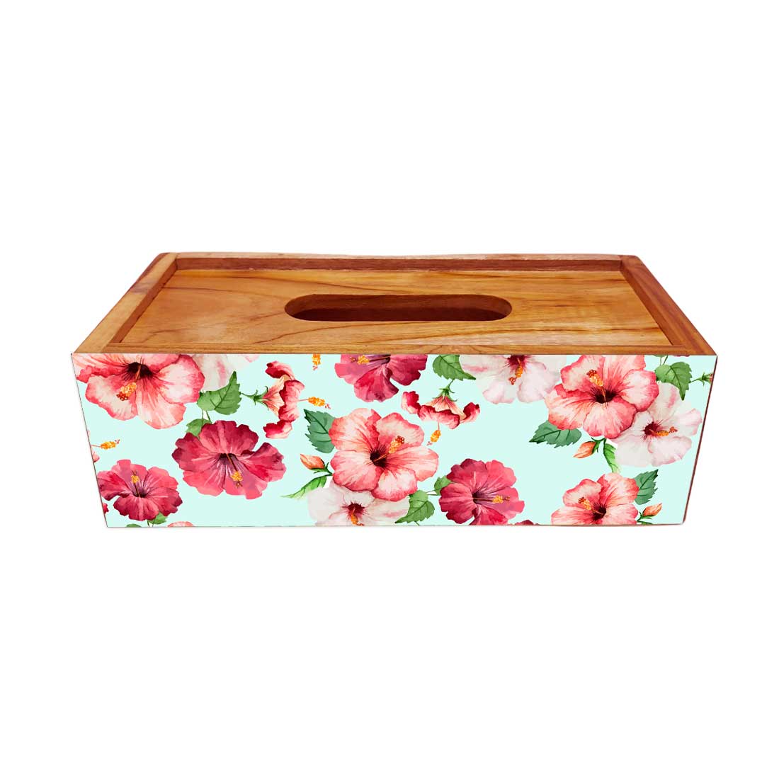 Tissue Paper Holder Box Wooden for Office Home - Hibiscus - Image 3