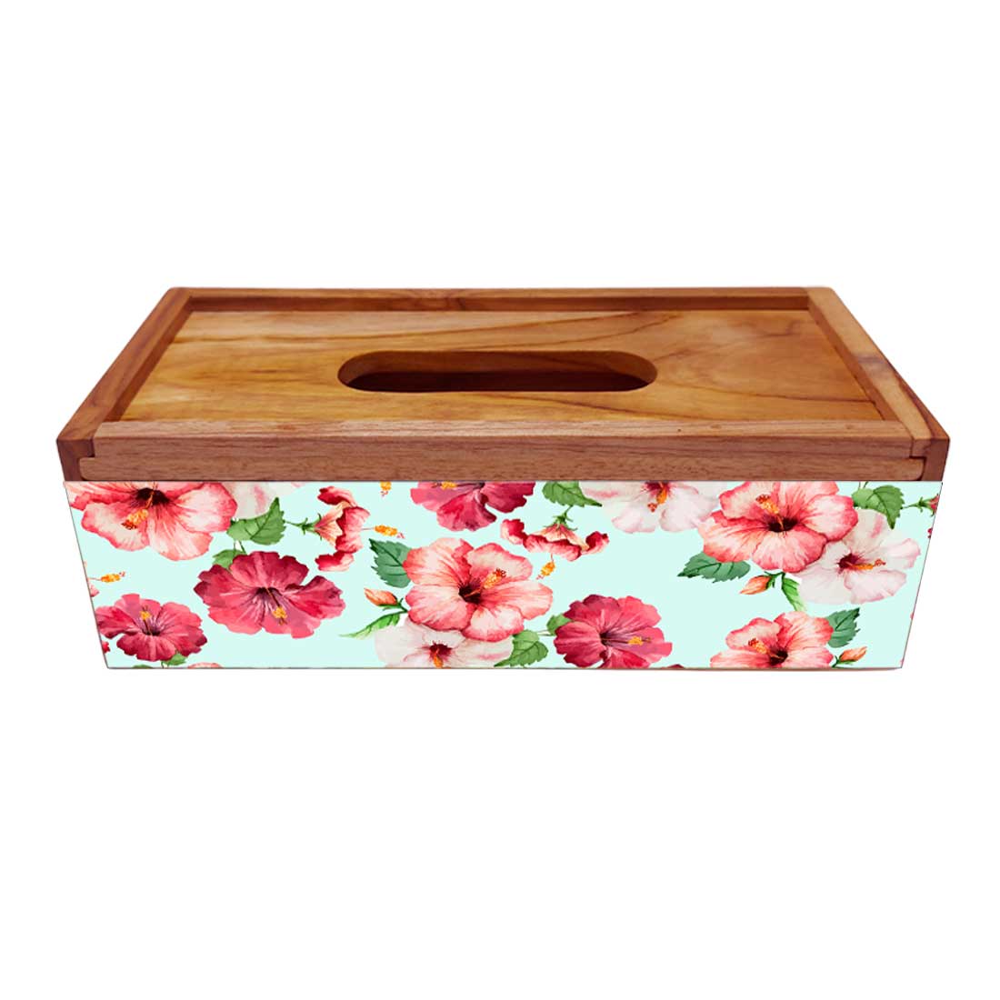Tissue Paper Holder Box Wooden for Office Home - Hibiscus - Image 4