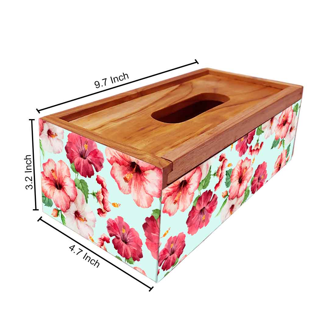 Tissue Paper Holder Box Wooden for Office Home - Hibiscus - Image 5