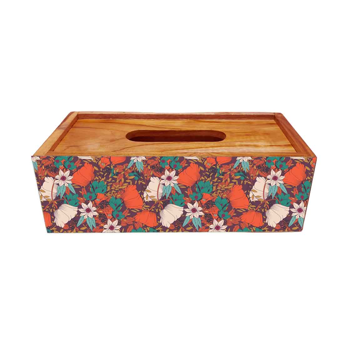 Rectangular Tissue Stand Holder Wooden for Home Office - Flower - Image 3