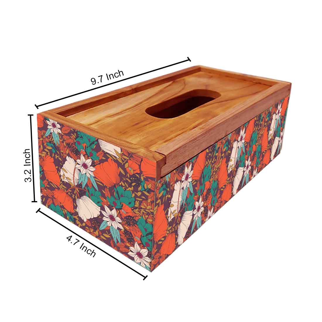 Rectangular Tissue Stand Holder Wooden for Home Office - Flower - Image 5