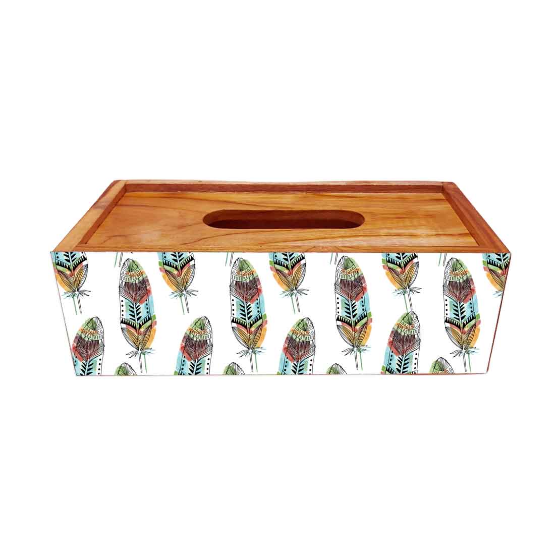 Rectangular Wooden Tissue Holder for Home Office Car - Feather - Image 3