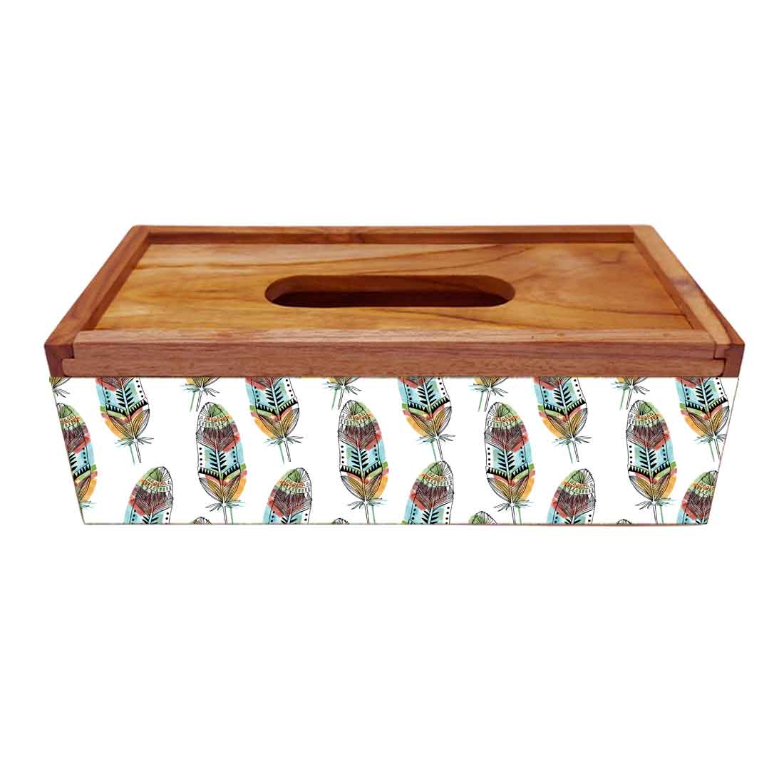 Rectangular Wooden Tissue Holder for Home Office Car - Feather - Image 4