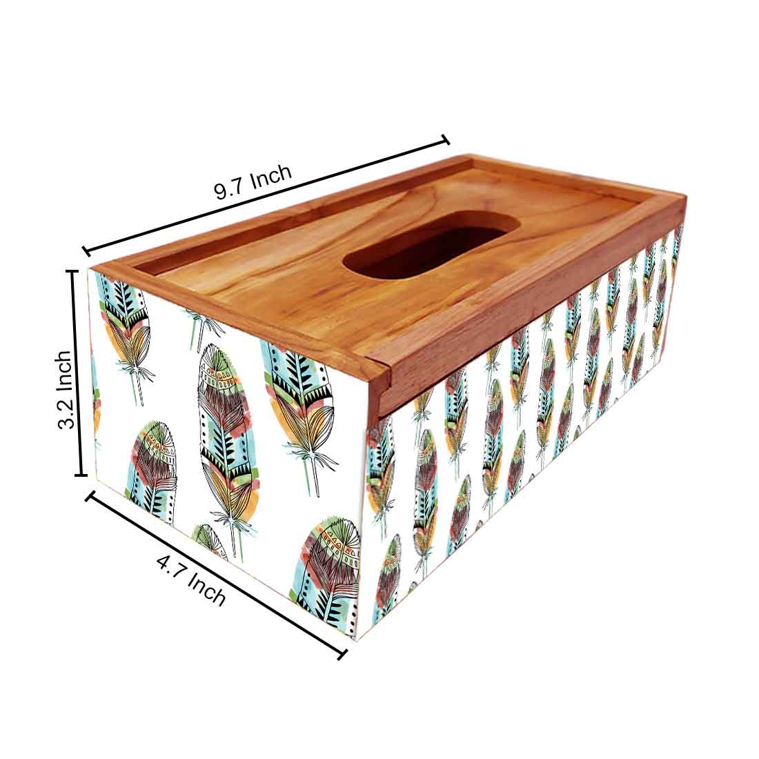 Rectangular Wooden Tissue Holder for Home Office Car - Feather - Image 5