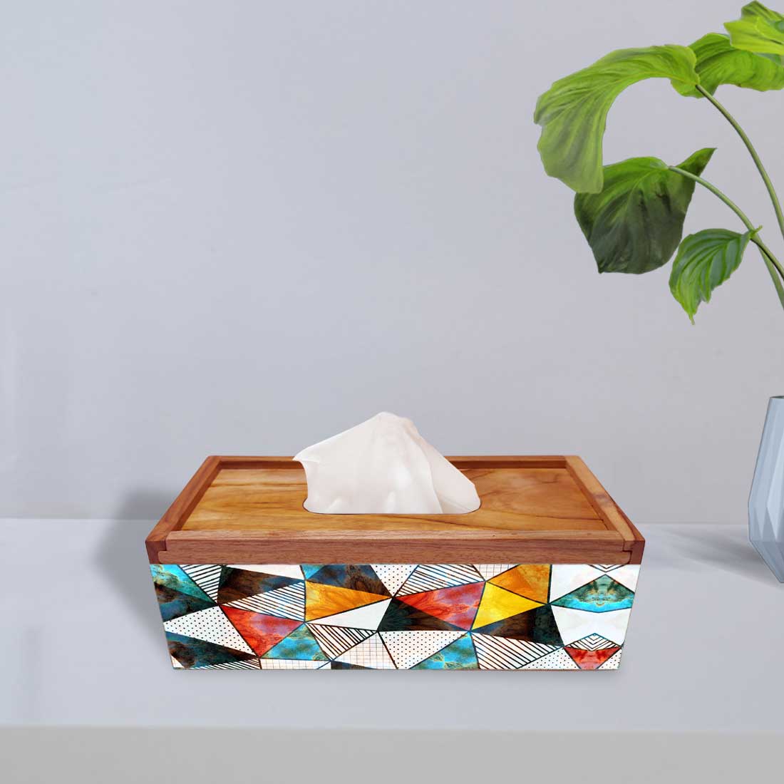 Wooden Tissue Dispenser Holder Box for Office Home - Triangle - Image 2