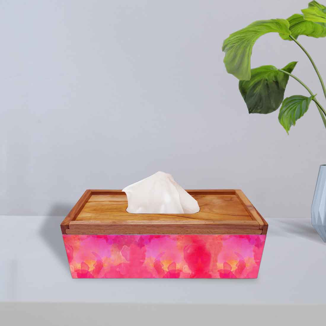 Rectangular Tissue Stand Holder Wooden for Home Office - Watercolor - Image 2