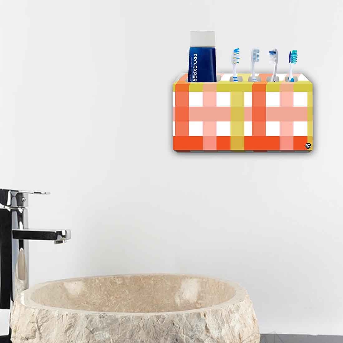 Toothbrush Holder Wall Mounted -Box Pattern Orange and Green - Image 4