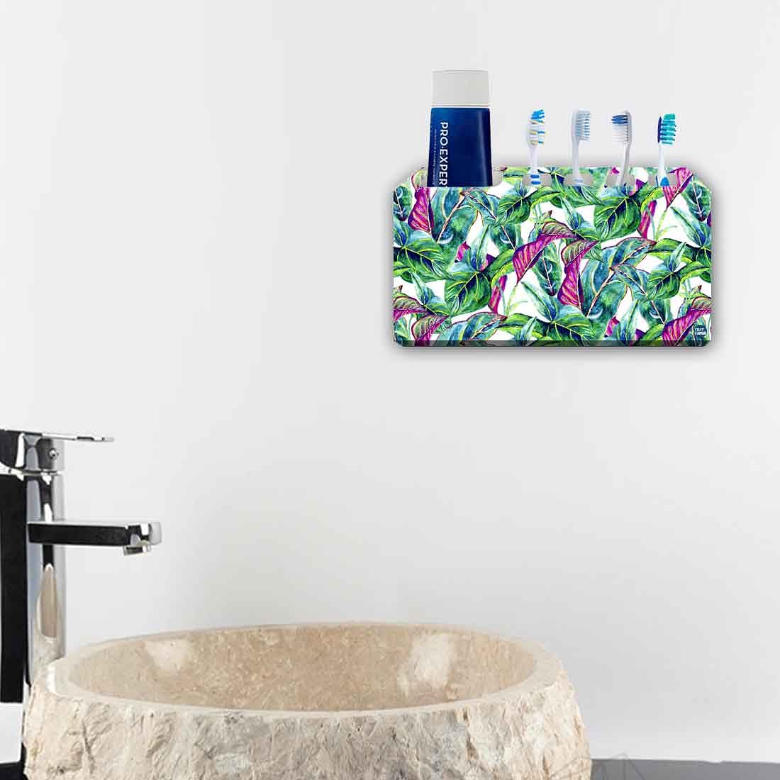 Toothbrush Holder Wall Mounted -Green Tropical Leaf - Image 4