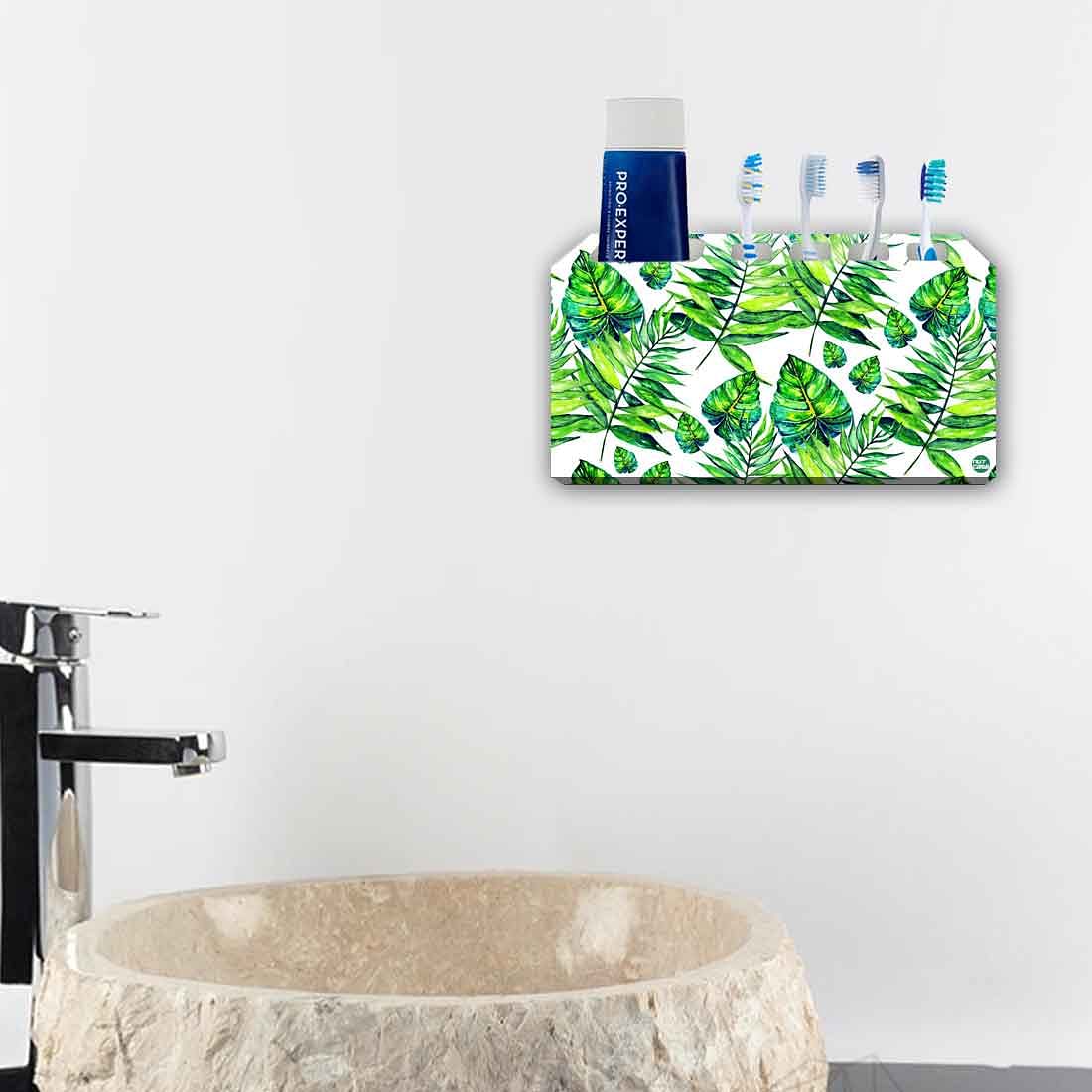 Toothbrush Holder Wall Mounted -Dark Green Tropical Leaf - Image 4