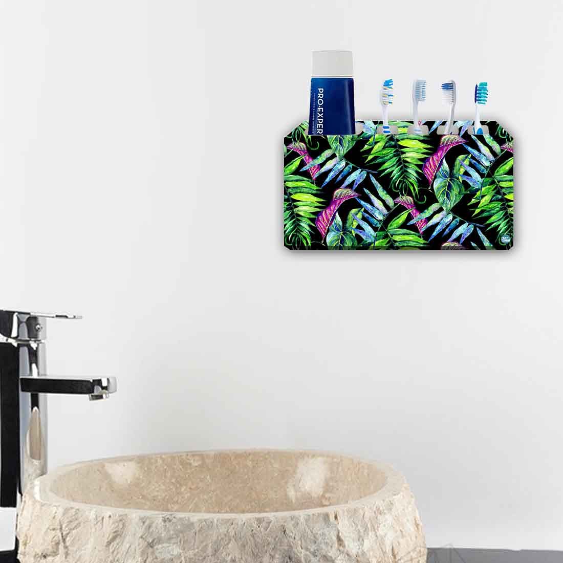 Toothbrush Holder Wall Mounted -Purple and Green Tropical Leaf - Image 4