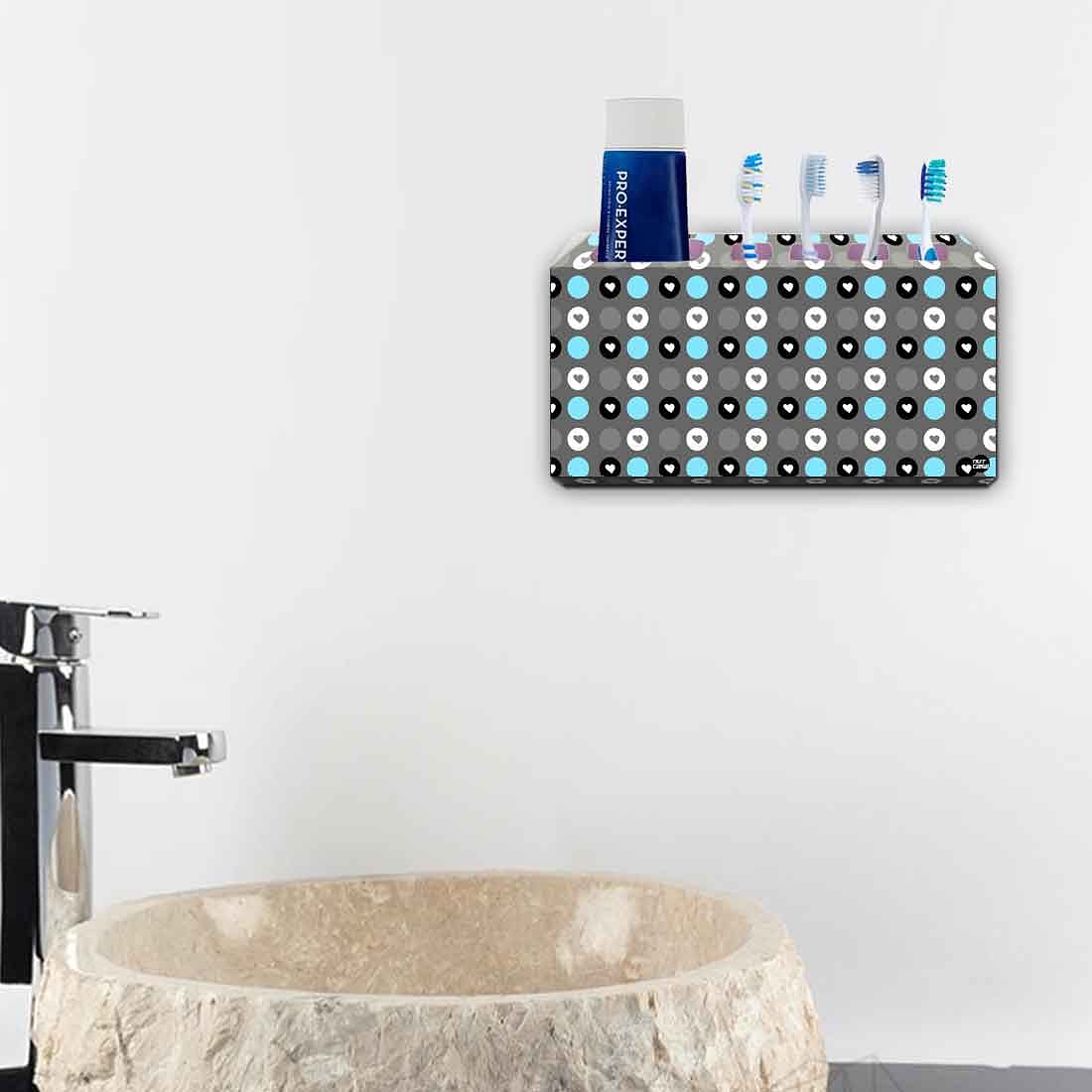 Toothbrush Holder Wall Mounted -Blue & Grey Hearts - Image 4