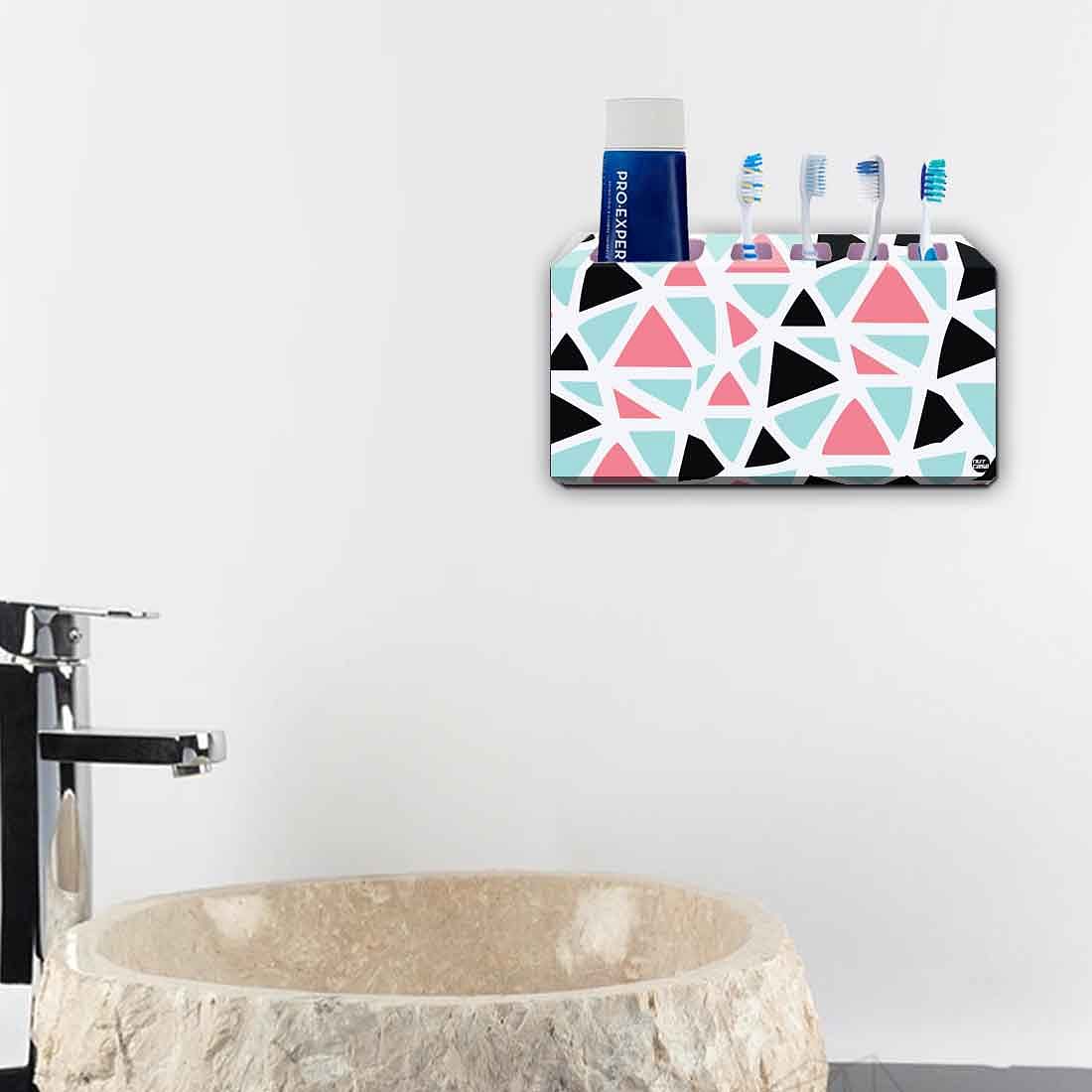 Toothbrush Holder Wall Mounted -Triangles Pattern Black and Pink - Image 4