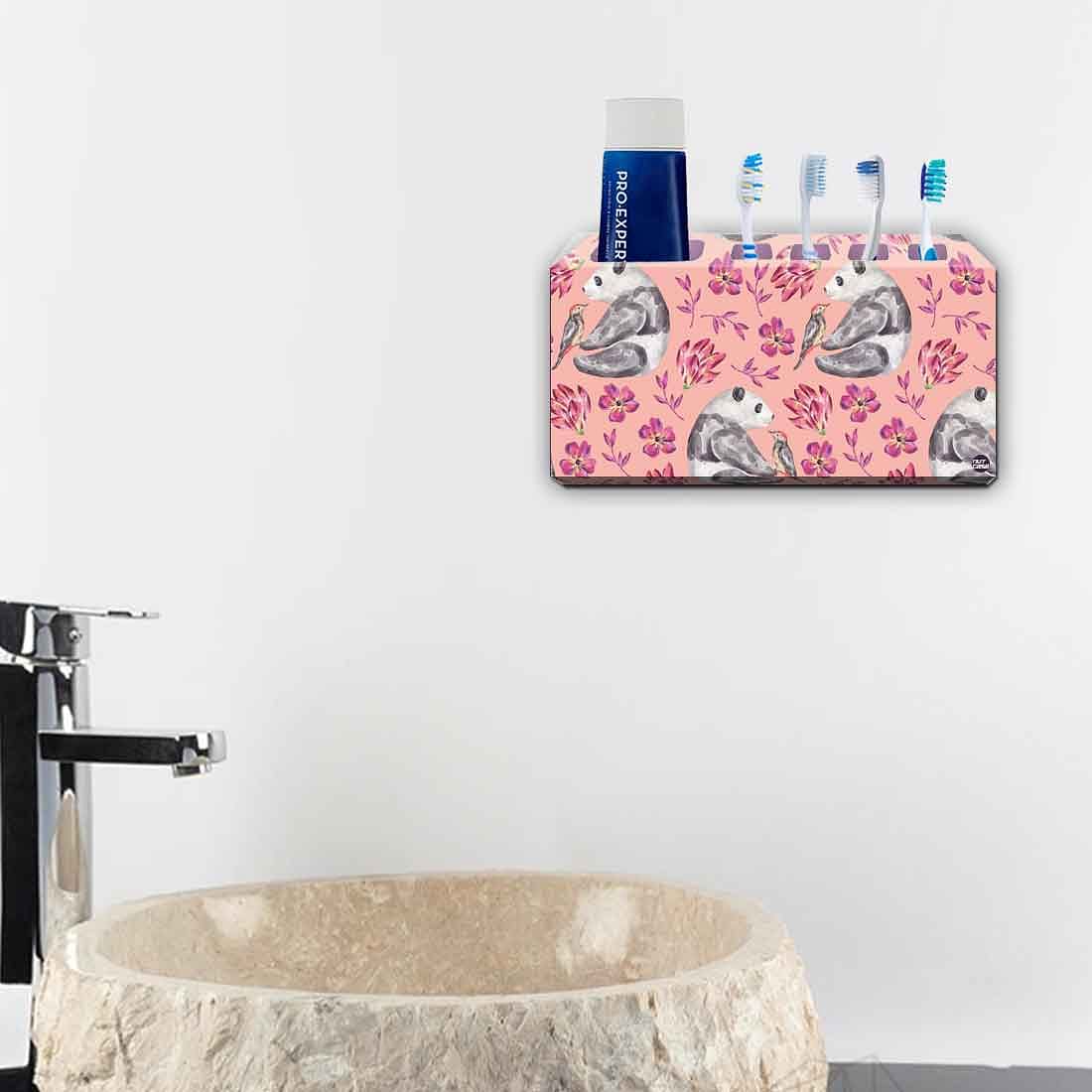 Toothbrush Holder Wall Mounted -Pink Floral Panda - Image 4