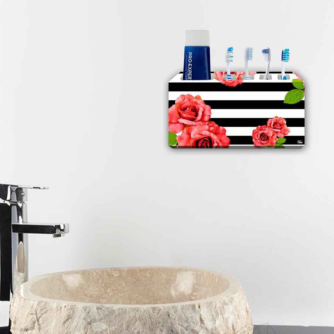 Wall Mounted Bathroom Toiletries Holder for Toothbrush - Red Rose with Strips - Image 4
