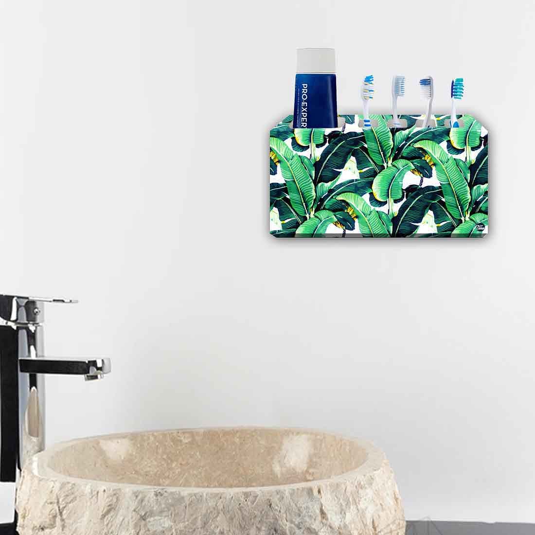 Green Toothbrush Holder Wall Mounted Toothpaste Stand for Family-Banana Leaves - Image 4