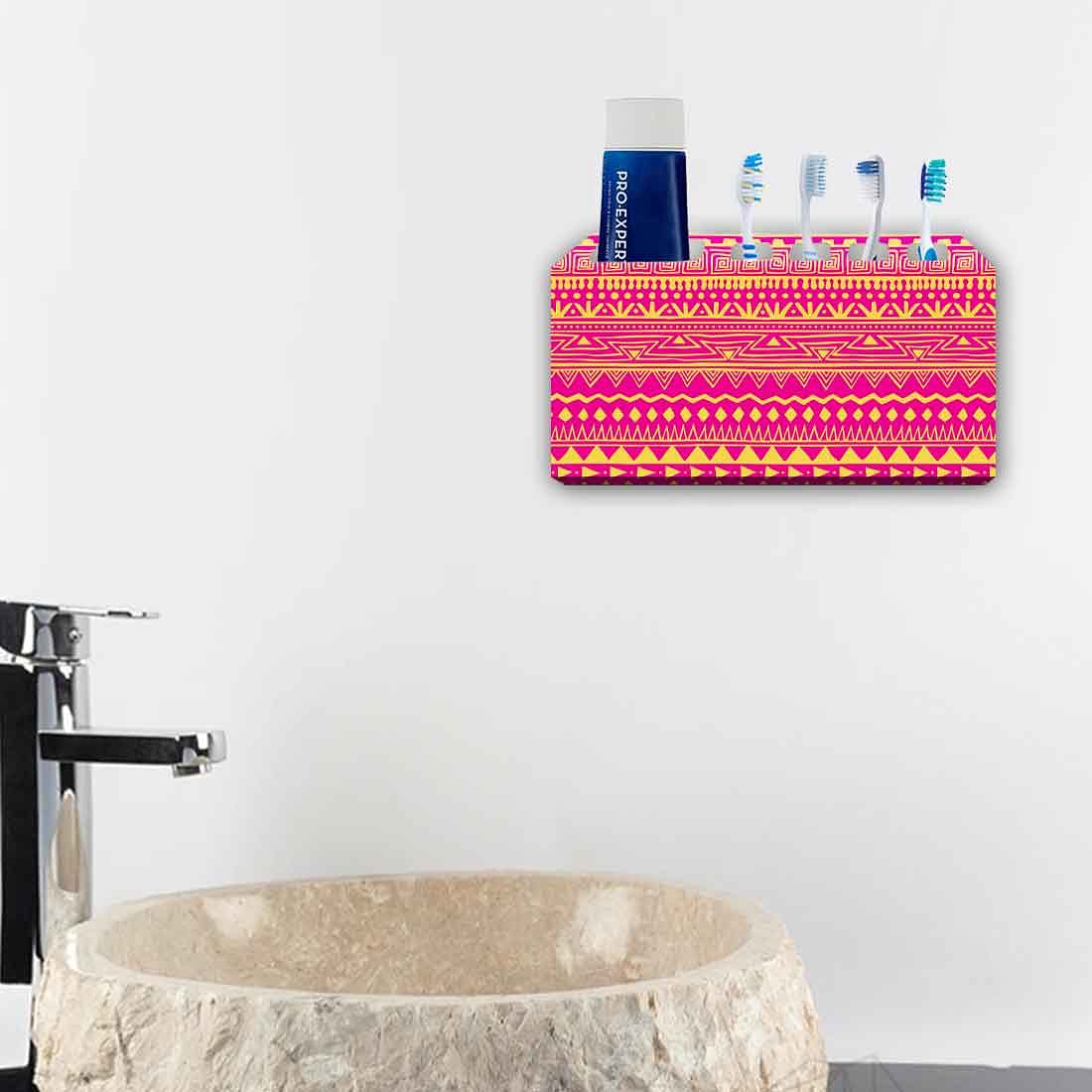 Printed Designer Toothbrush Holder for Bathroom- Aztec Pattern Pink - Image 4