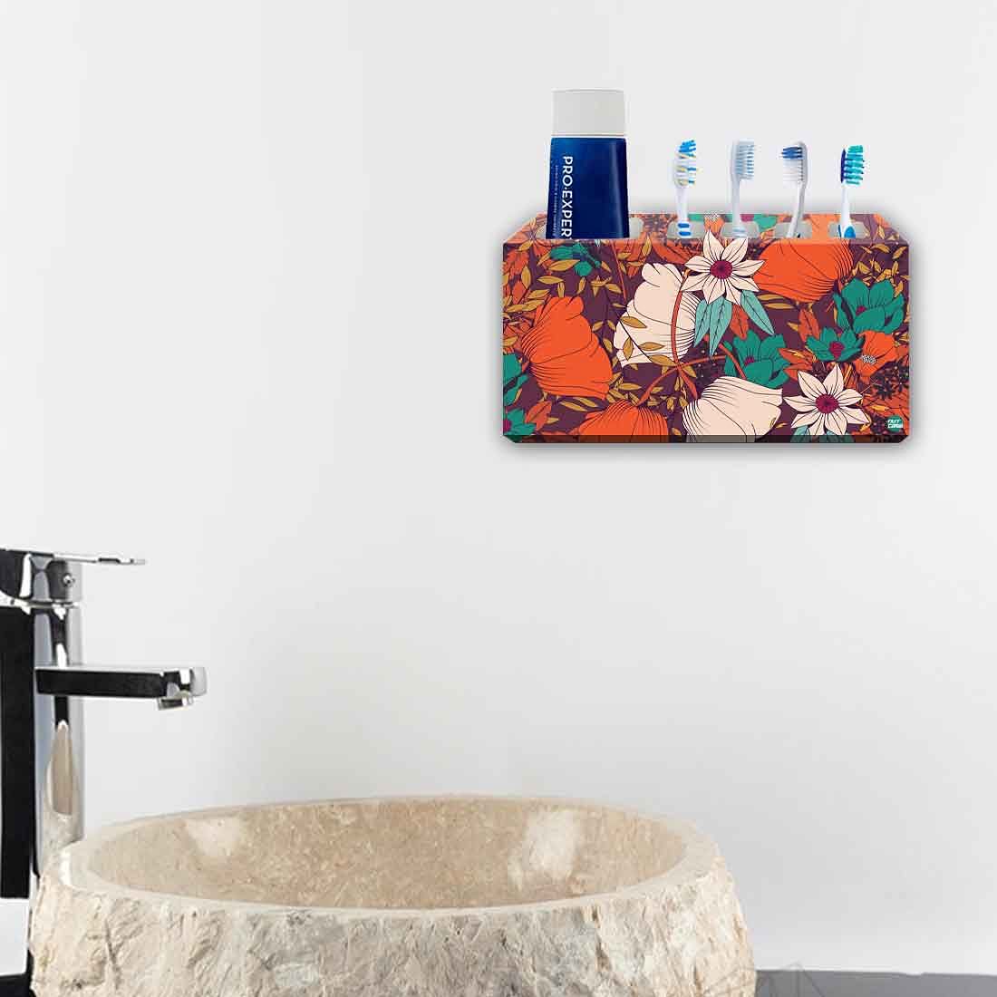 Wall Mounted Toothbrush Holder-Red Rust Flowers - Image 4