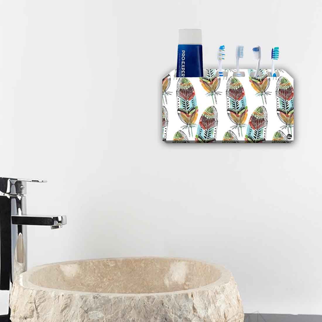 Stainless Steel Metal Toothbrush Holder Wall Mount Toothpaste Stand-Feathers - Image 4