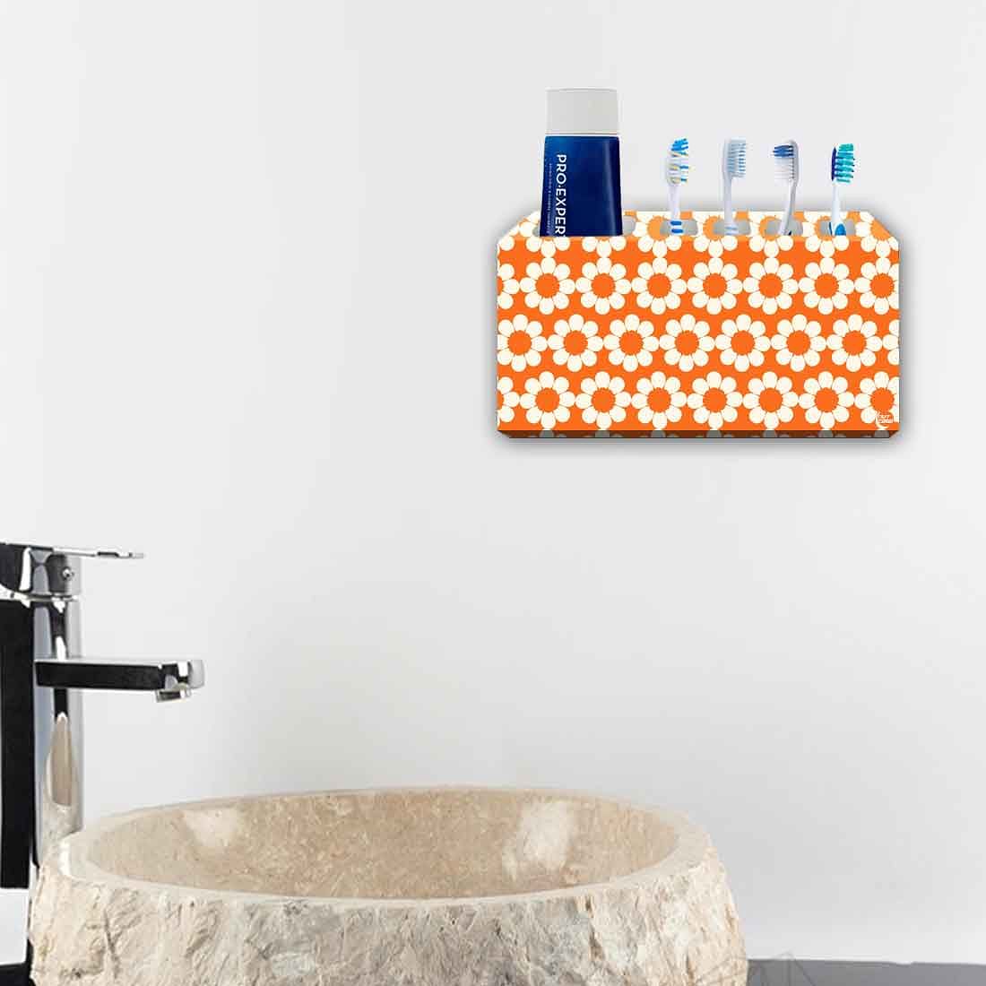 Toothbrush Holder Wall Mounted -Orange Flowers Design - Image 4