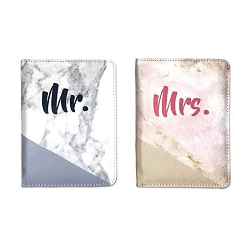 Couple Passport Cover Holder Leather Travel Wallet Case Designer Passport Cover - Mr. Mrs. Marble Design - Image 4