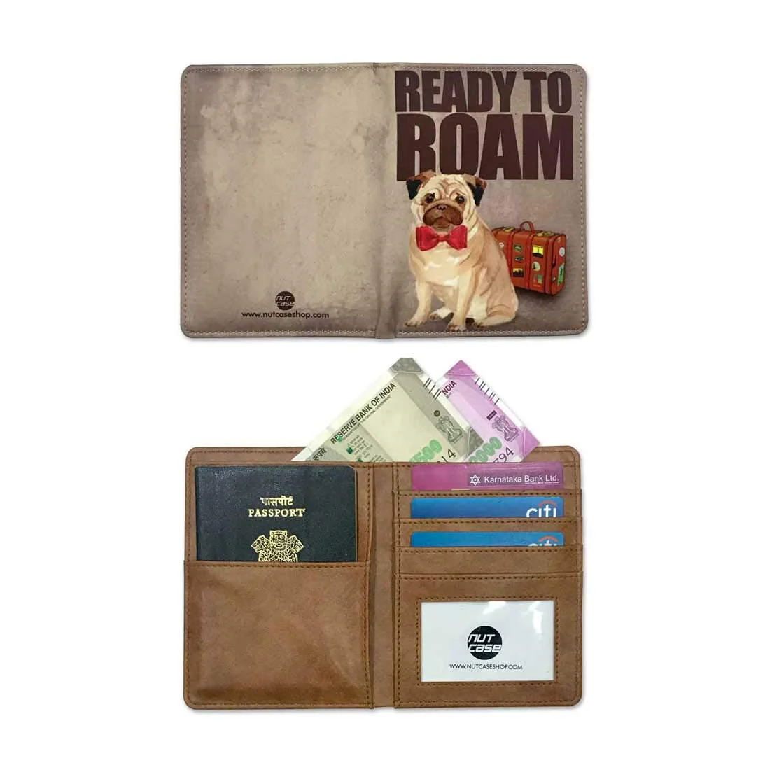 Passport Holder Leather Travel Wallet Organizer - Hipster Pug - Image 3