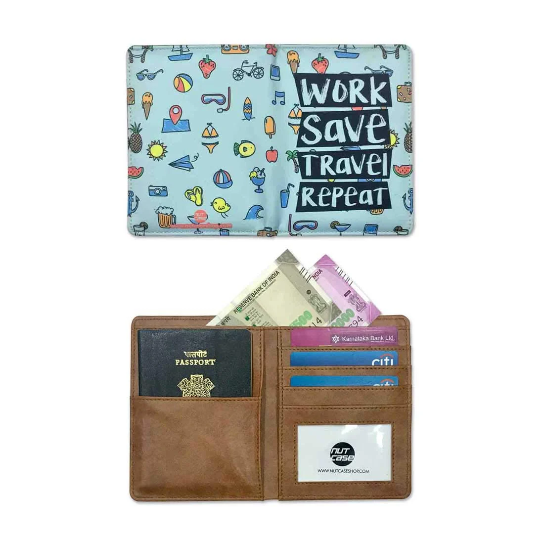 Funny Passport Holder Travel Wallet Organizer - Work Save Travel Repeat - Image 2
