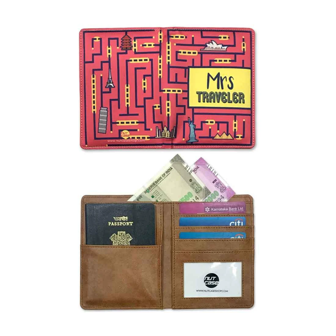 Passport Cover For Couples Travel Wallet Organizer - Mrs Traveler Pink - Image 3