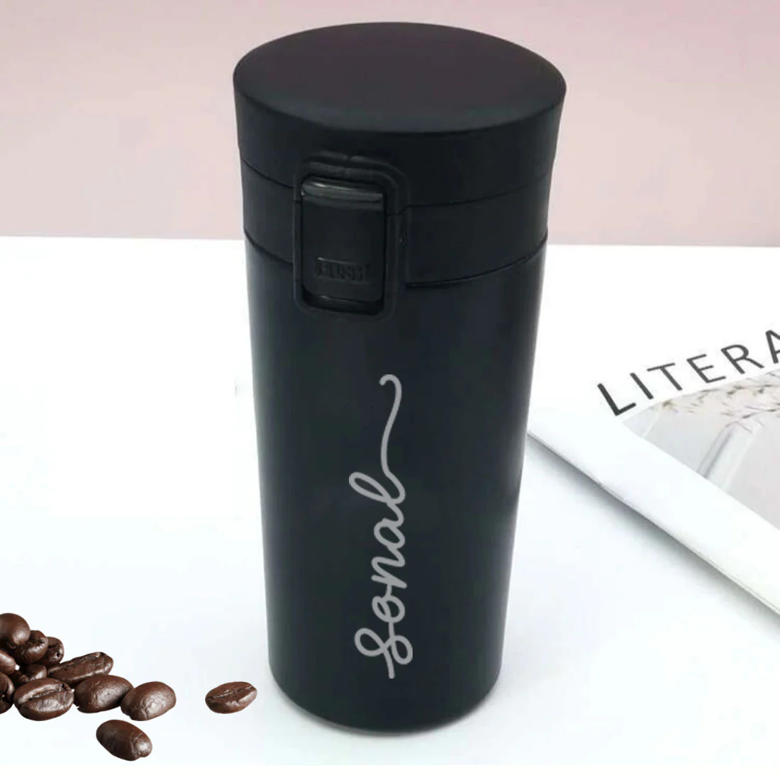 Personalized Travel Coffee Flask Sipper With Name Engraved Stainless Steel Flask (380 ML) - Add Name - Image 2