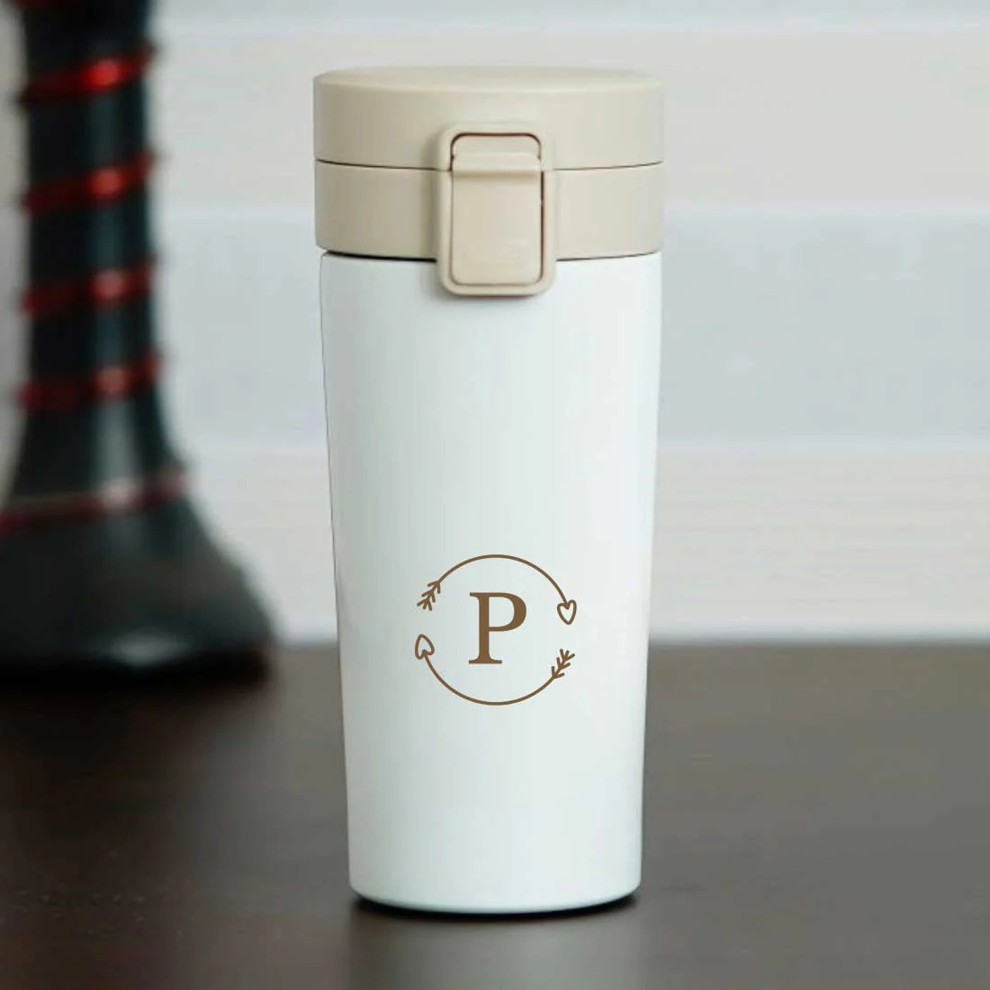 Personalized Travel Coffee Mug Insulated With Name Initials Monogram Engraved (380 ML) - Circle - Image 2